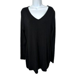 Peruvian Connections Womens Dress Large Black V-Neck Long Sleeve Knee Length Com